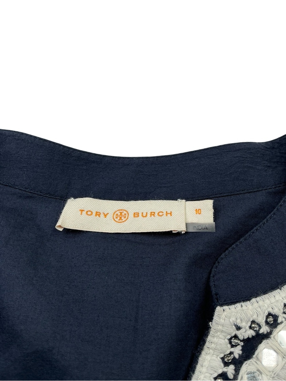 Tory Burch Keegan Embroidered Cotton Dress Navy Boho Size 10 - Picture 7 of 16
